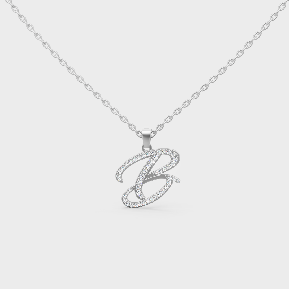 Brilliant "B" Alphabet Lab Grown Diamond Pendant in Shimmering 14K White Gold